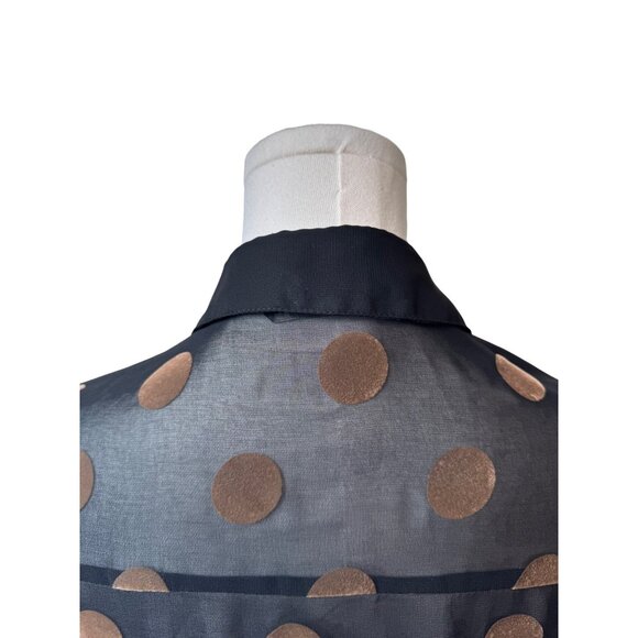 Zara XS Basic Sheer Black & Brown Polka Dot Long Sleeve Button-Up Blouse - Picture 7 of 9